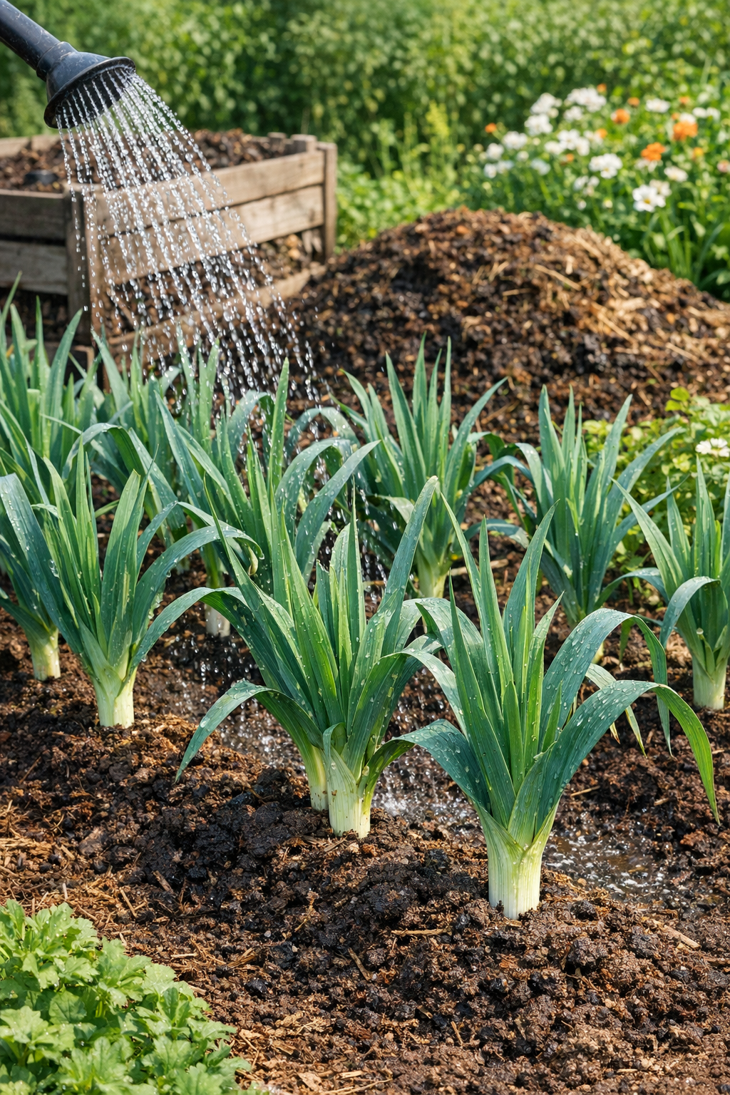 leek plants growing