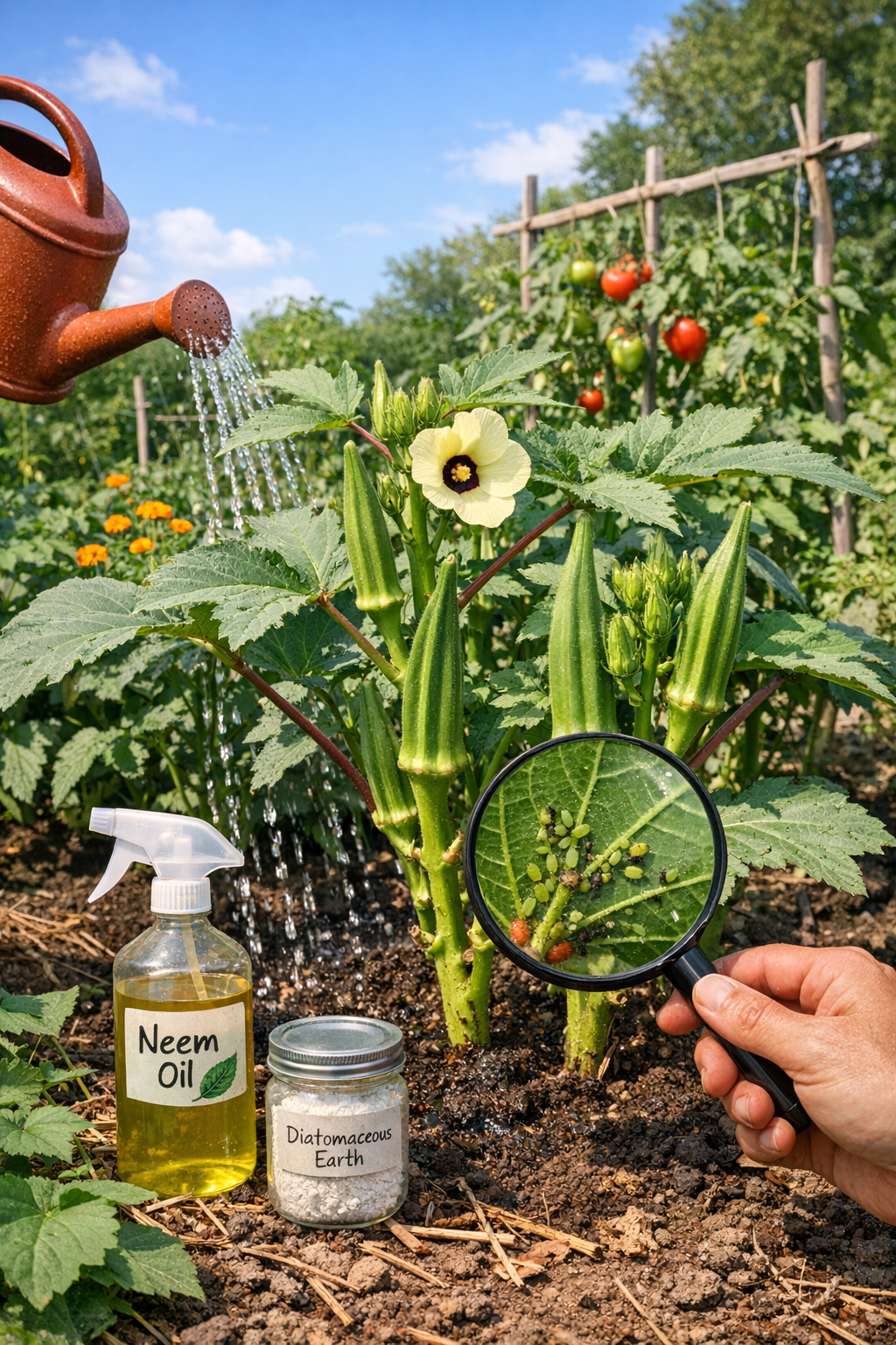 okra growing in garden