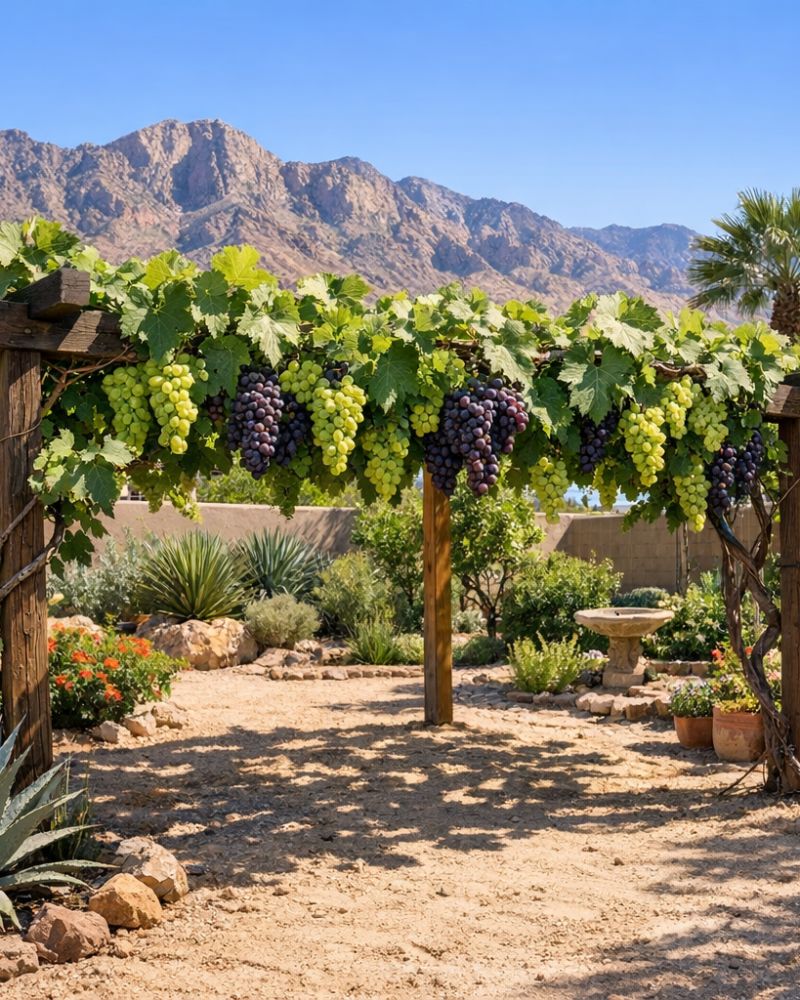 grapevines growing in desert backyard