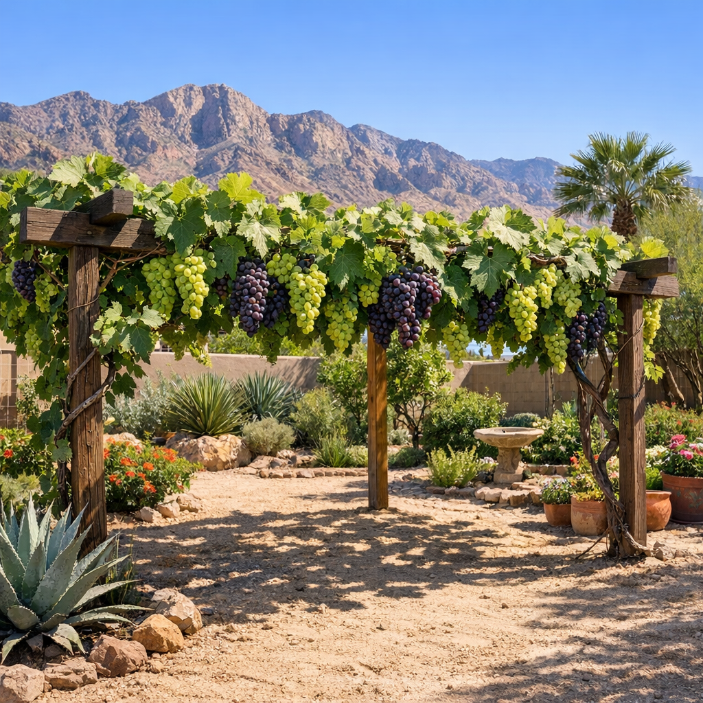 grapevines growing in desert backyard